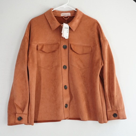Philosophy Woman Burnt Terracotta Faux‎ Suede Shirt Jacket 1X Oversized Fall NWT - Picture 1 of 7
